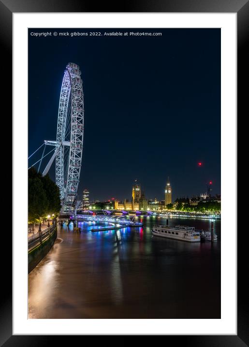 Iconic London at night Framed Mounted Print by mick gibbons