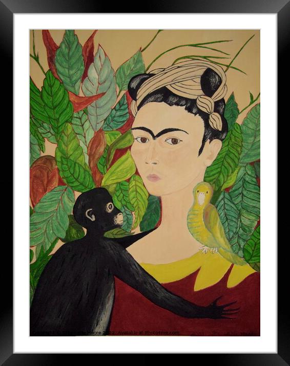 Frida with Monkey and bird Framed Mounted Print by Stephanie Moore