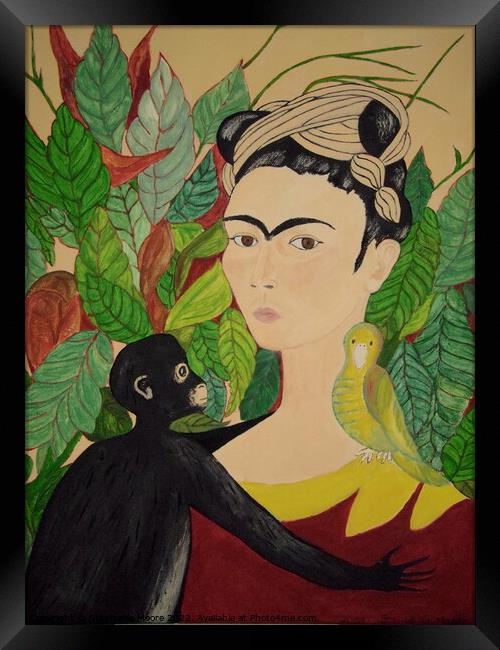 Frida with Monkey and bird Framed Print by Stephanie Moore