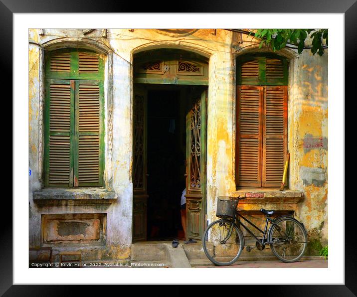 Old House in Hanoi with Bicycle Framed Mounted Print by Kevin Hellon