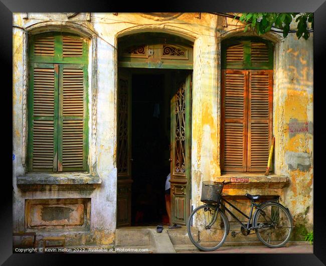 Old House in Hanoi with Bicycle Framed Print by Kevin Hellon