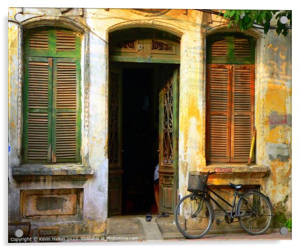 Old House in Hanoi with Bicycle Acrylic by Kevin Hellon