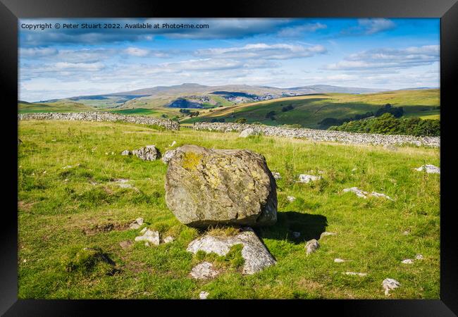 Eratic above Langcliffe next to Winskill Stones looking towar4ds Framed Print by Peter Stuart