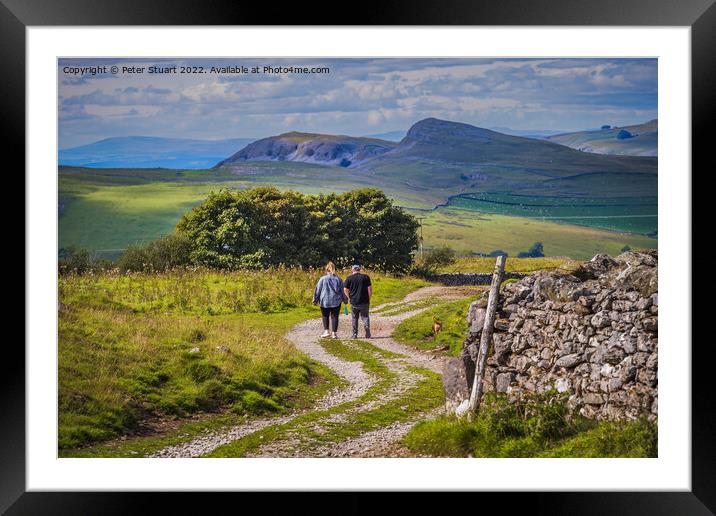 Walking in the Yorkshire Dales above Stainforth in Craven near S Framed Mounted Print by Peter Stuart