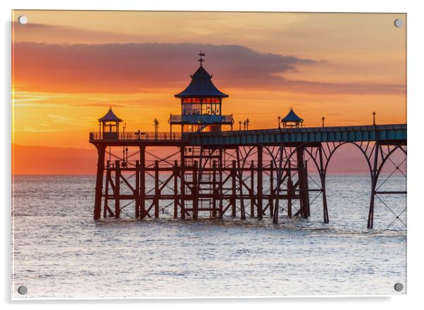 Clevedon Pier head at sunset Acrylic by Rory Hailes