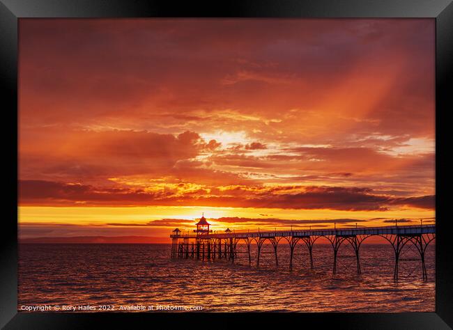 Clevedon Pier with dramatic sky Framed Print by Rory Hailes