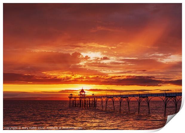 Clevedon Pier with dramatic sky Print by Rory Hailes