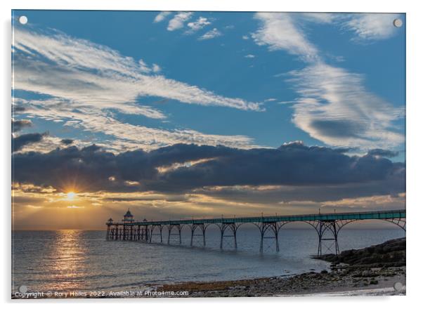 Clevedon Pier with a streak of sunlight going across the channel Acrylic by Rory Hailes