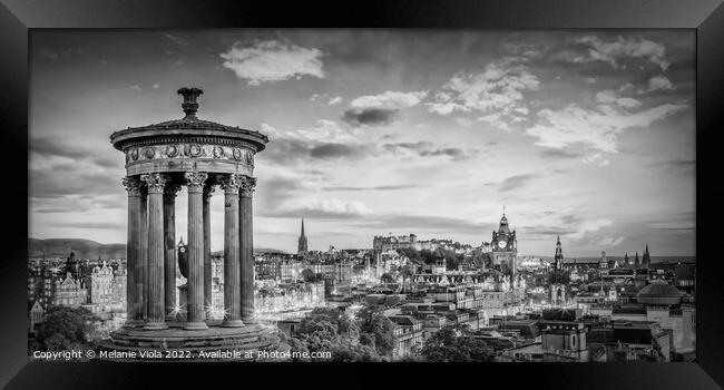 Edinburgh evening mood - Monochrome Panorama  Framed Print by Melanie Viola