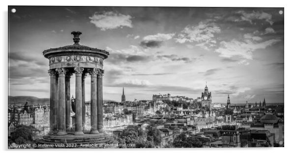 Edinburgh evening mood - Monochrome Panorama  Acrylic by Melanie Viola