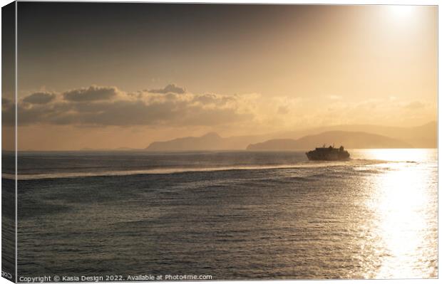 Santorini Bound on a Sunrise Voyage Canvas Print by Kasia Design