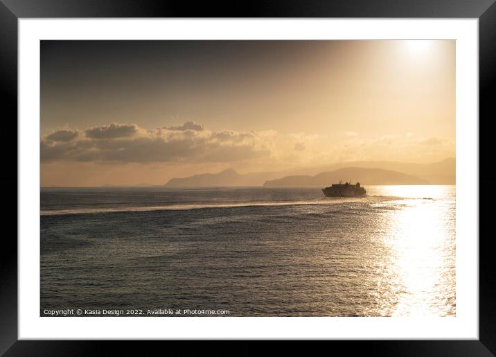 Santorini Bound on a Sunrise Voyage Framed Mounted Print by Kasia Design