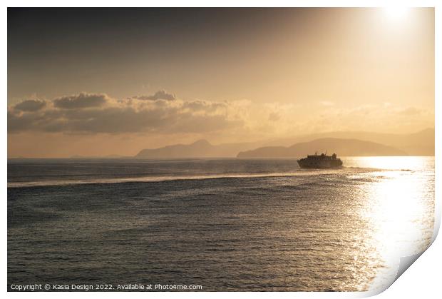 Santorini Bound on a Sunrise Voyage Print by Kasia Design