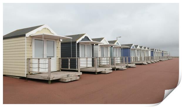 The Beach Huts at St Annes Lancashire.   Print by Lilian Marshall