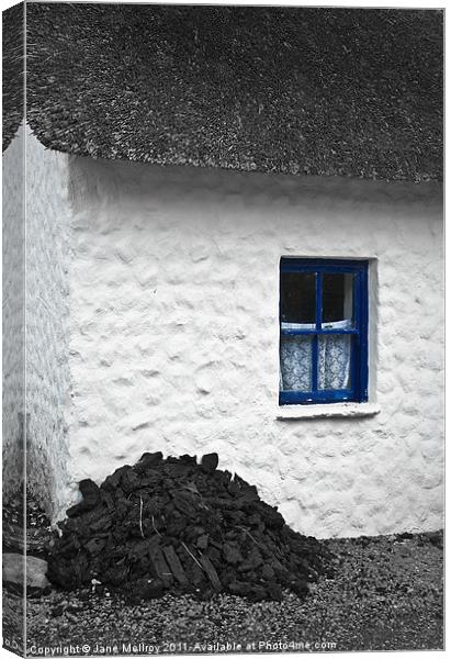 Irish Cottage with Blue Window Canvas Print by Jane McIlroy