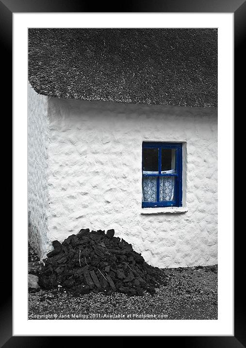 Irish Cottage with Blue Window Framed Mounted Print by Jane McIlroy