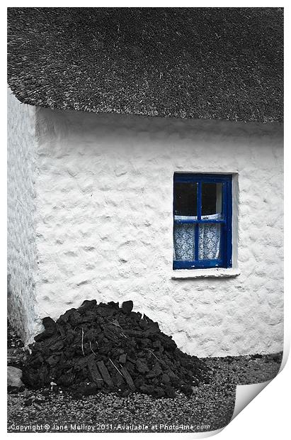 Irish Cottage with Blue Window Print by Jane McIlroy