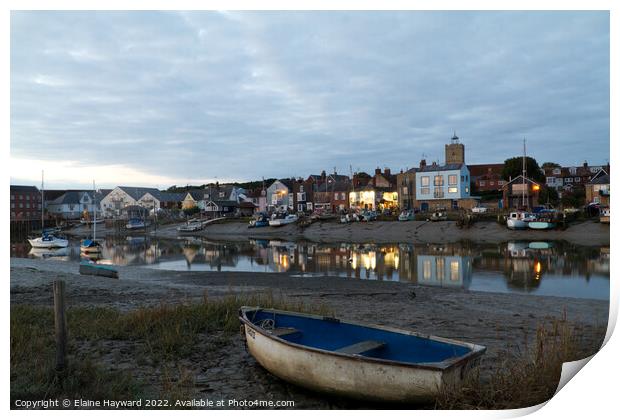 Wivenhoe on the River Colne during blue hour Print by Elaine Hayward