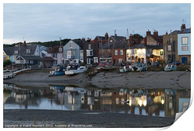 Wivenhoe waterfront in Essex in the evening Print by Elaine Hayward