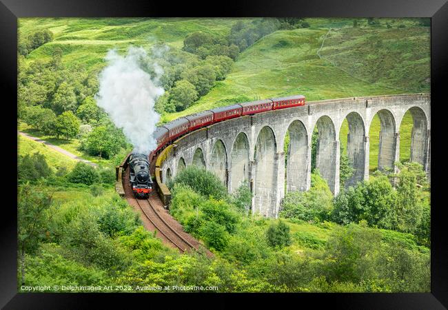 The Jacobite steam train on Glenfinnan viaduct Framed Print by Delphimages Art