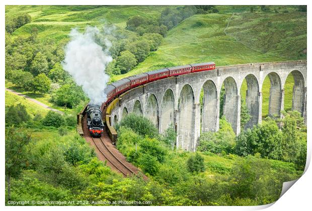 The Jacobite steam train on Glenfinnan viaduct Print by Delphimages Art