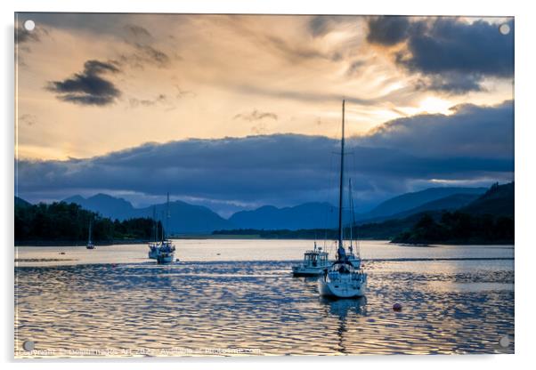 Sailing boats at sunset at Loch Leven near Glencoe Acrylic by Delphimages Art