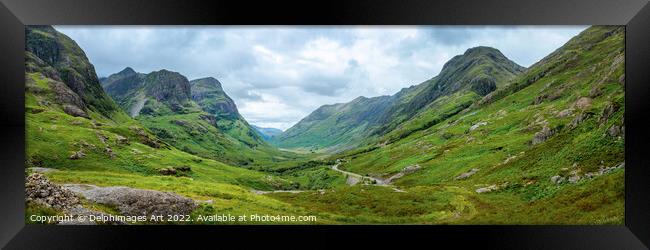 Panorama of Glencoe valley, Highlands of Scotland Framed Print by Delphimages Art