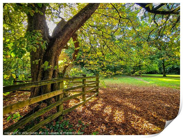 Sunny autumnal day in the park Print by Vicky Outen