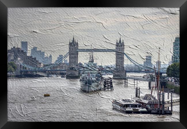 Tower Bridge Low Key Oil Effect Framed Print by Glen Allen