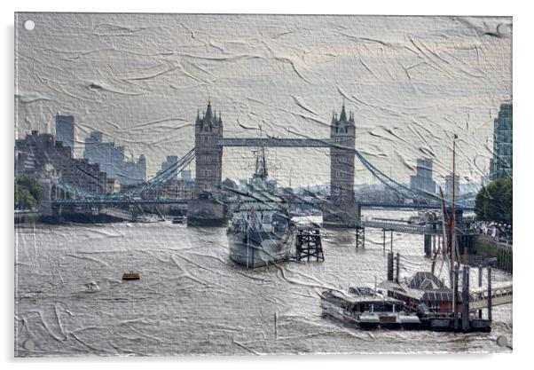 Tower Bridge Low Key Oil Effect Acrylic by Glen Allen