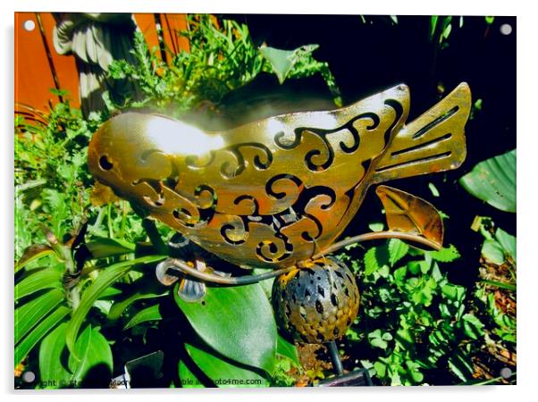 Metallic garden bird Acrylic by Stephanie Moore