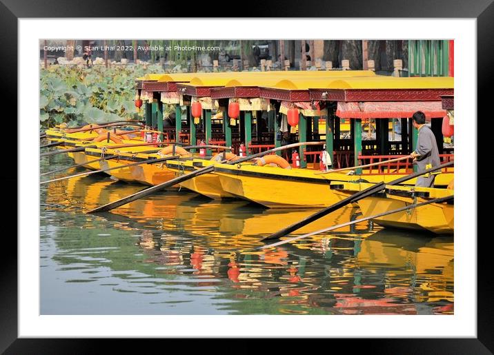 Yellow boats in Beijing park Framed Mounted Print by Stan Lihai
