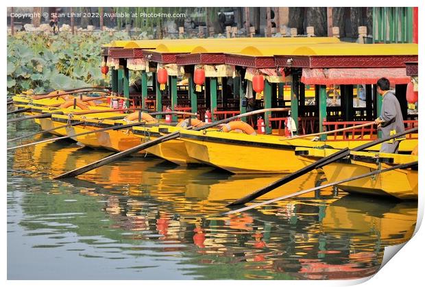 Yellow boats in Beijing park Print by Stan Lihai
