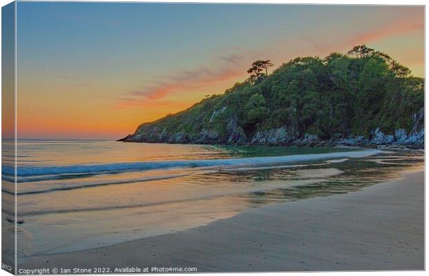 Golden Sunset Over Mothecombe Beach Canvas Print by Ian Stone