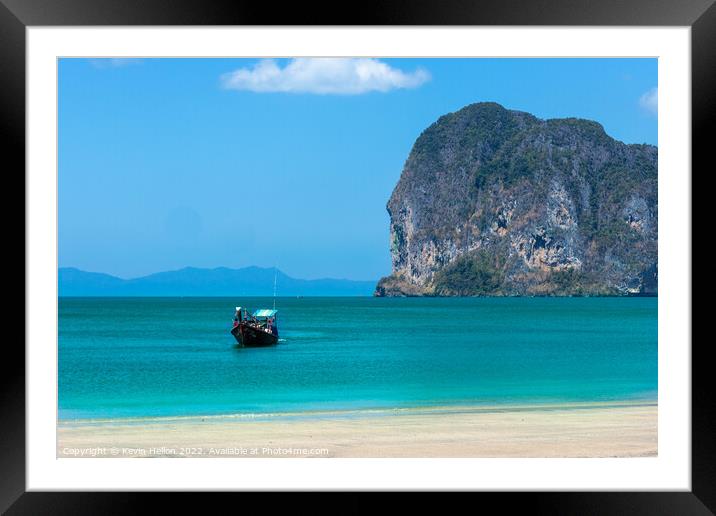 Boat on Pak Meng beach, Trang Province, Thailand Framed Mounted Print by Kevin Hellon