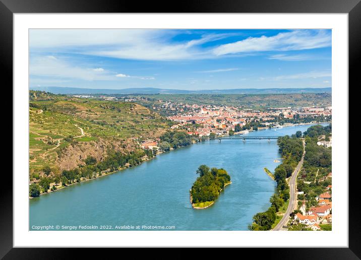 Vineyards by the Danube river in Wachau valley. Lower Austria. Framed Mounted Print by Sergey Fedoskin