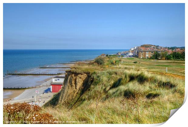 Sheringham Beach, town and Golf Course Print by Diana Mower