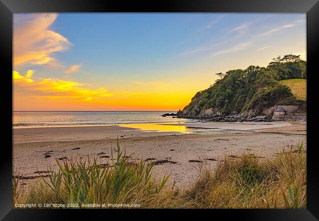 Golden Sunset at Mothecombe Beach Framed Print by Ian Stone