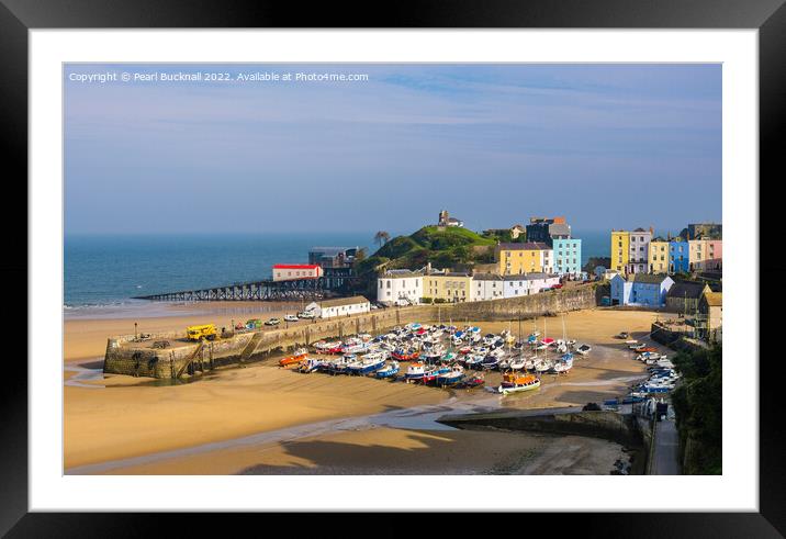Colourful Tenby Harbour Pembrokeshire Coast Framed Mounted Print by Pearl Bucknall