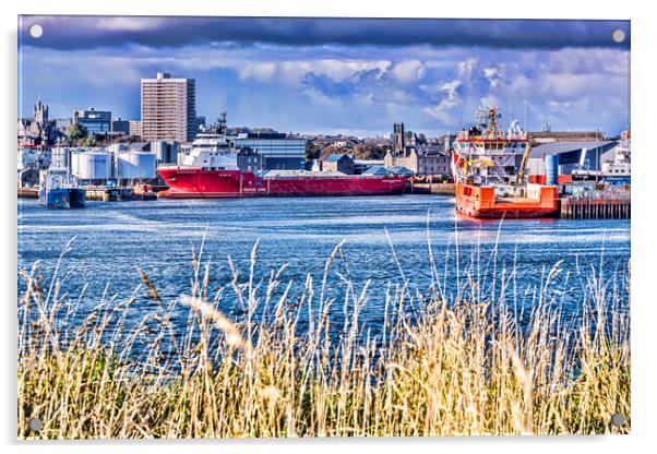 Ships at Aberdeen Harbour Acrylic by Valerie Paterson