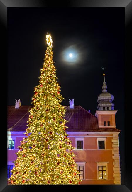 Christmas Tree, Castle And The Moon Framed Print by Artur Bogacki