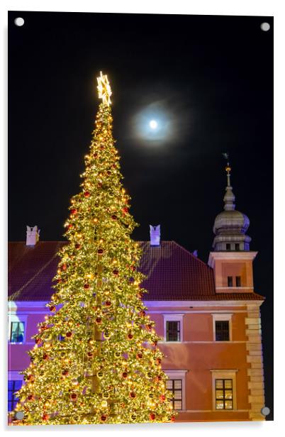 Christmas Tree, Castle And The Moon Acrylic by Artur Bogacki
