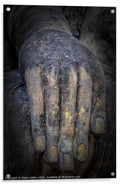 Buddha's hand, Sukhothai Historical Park, Thailand Acrylic by Kevin Hellon