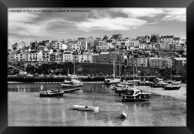 Brixham Harbour Devon Coast Black and White Framed Print by Pearl Bucknall