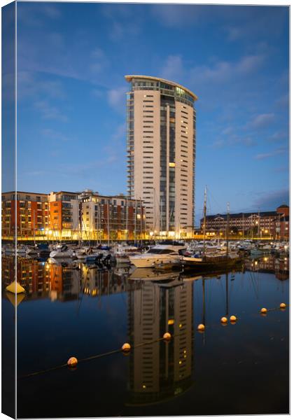 The Meridian tower at Swansea marina  Canvas Print by Bryn Morgan