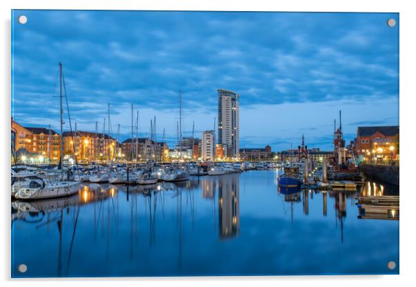 The Meridian tower at Swansea marina Acrylic by Bryn Morgan