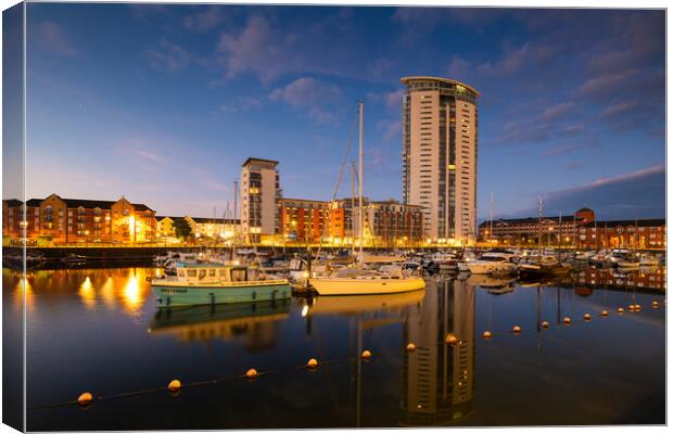 The Meridian tower at Swansea marina Canvas Print by Bryn Morgan