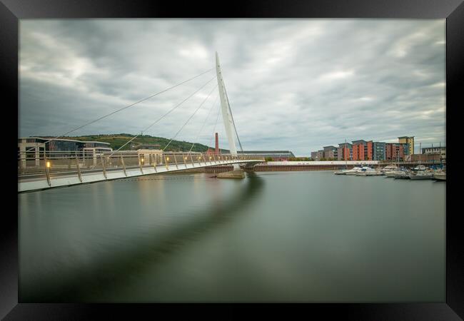 The sail bridge at Swansea marina Framed Print by Bryn Morgan