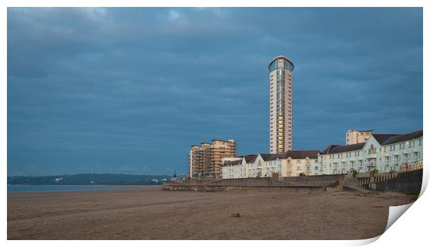 The Meridian tower viewed from Swansea bay Print by Bryn Morgan