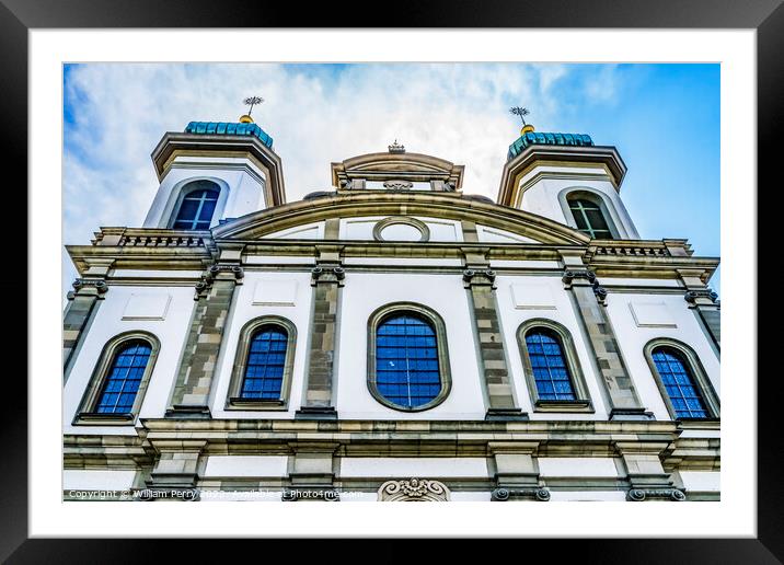 Facade Steeples Jesuit Church Lucerne Switzerland  Framed Mounted Print by William Perry
